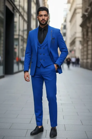 Costum barbati slim fit, albastru, 3 piese, 11839 48-3
